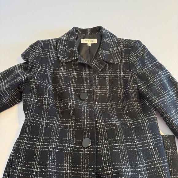 Suit Studio Sz 8 tweed Blazer/skirt set Collared Black White Womens Workwear - Picture 2 of 11